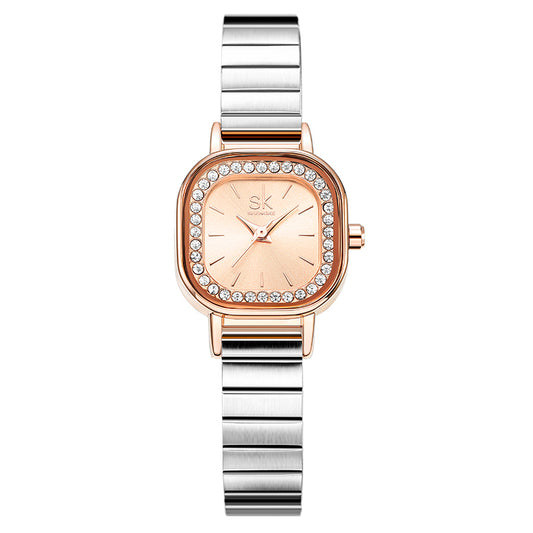 Women's Fashion Mini Square Quartz Watch With Diamonds