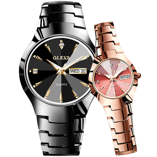 120 Couple Fashion Wolfram Steel Quartz Watch